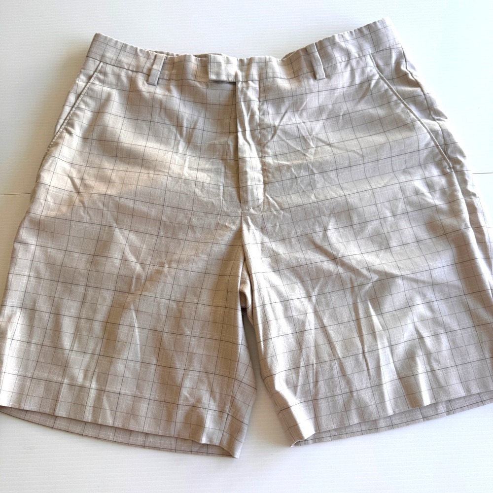 Tiger Woods Collection Golf Shorts 36 Tan Windowpane Plaid Performance Stretch